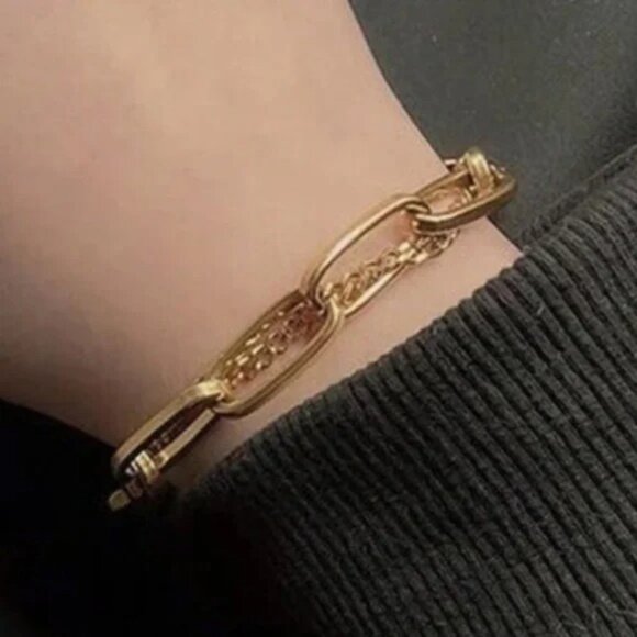 18K Gold Plated Stainless Steel Double Chain Bracelet - Picture 3 of 3